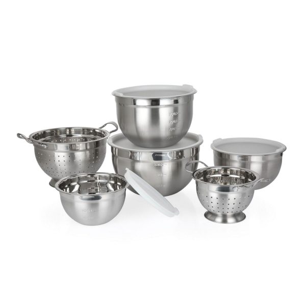 Metal bowls and strainers