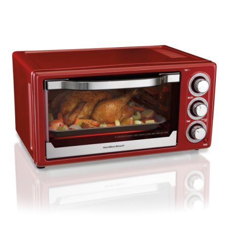 Red toaster oven with turkey
