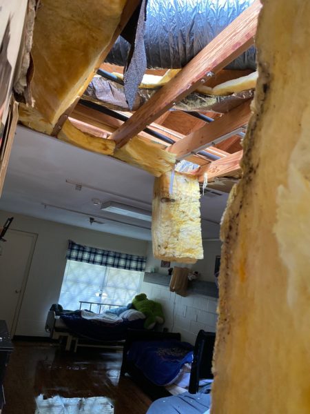Hurricane rooftop damage interior