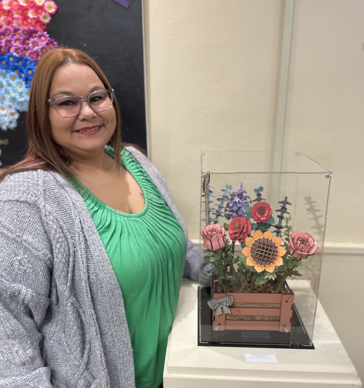 Evergreen Flower Fest floral artist with flower display